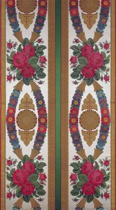 Textil s girlandami ze sedmikrásek a kyticemi růží od Cousin a Bony, Bissardon, Lyon, 1811 (vyšívaný satén) od French School