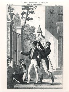 Herec Clozel jako elegán z komedie „Les Deux Philibert“ od Louise Benoita Picarda (1769-1828), c. 1818 (rytina) (černobílá fotografie) od French School
