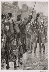 Zatčení Victora Schoelchera (1804-93) na barikádě Saint-Antoine, 4. prosince 1851 od French School