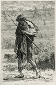 Australský ovčák, vyrytý podle kresby D. Maillarta, pro ilustraci příběhu šest měsíců v Austrálii, Desire Charnay, misijní úkol ministerstva veřejného školství, v roce 1878, publikovaný v tour du monde, pod vedením E od French School
