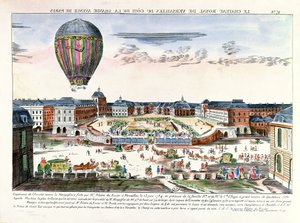 Plavba balónem Francois Pilatre de Rozier (1754-96) přes zámek Versailles, 23. června 1784 od French School