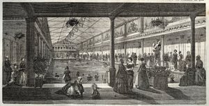 Lázně v hotelu Lambert, Ile Saint-Louis, Paříž, polovina 19. století - Hotel Lambert, Ile Saint-Louis, plavecká škola pro dámy - Bain Lambert - - Rytina v „Tableau-de-Paris“ od Edmonda Texiera 1852 od French School