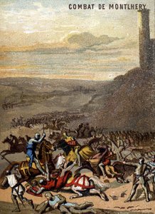 Bitva u Montlhery (1227): Království a feodalit - Blanche de Castille, regentka jeho syna Ludvíka IX., povstání velkého feudála. Chromolitografie řady „“Vlastenecká výchova obrazem““. od French School