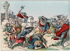 Bitva u Poitiers 25. října 732 vyhrál Charles Martel - Bitva o Poitiers, 25. října 732, vyhrál Charles Martel (688-741) - Rytina konce 19. století v „“ Nos Gires Nationales - Images et recits “” od French School