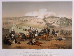 Bitva u Inkermanu 5. listopadu 1854, z války na Krymu, vydal Lemercier et Cie, Paříž, 1856 od French School