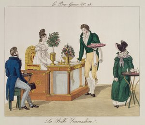 Prodejce krásné limonády, talíř 98 od le Bon Genre, kolem 1810 (barevné rytí) od French School