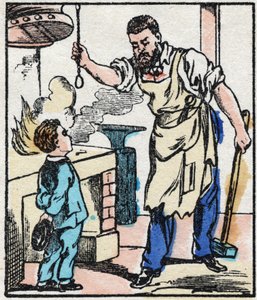 Kovář. Rytina „“La chanson des metier““. Epinal imaging, konec 19. století. Soukromá sbírka od French School