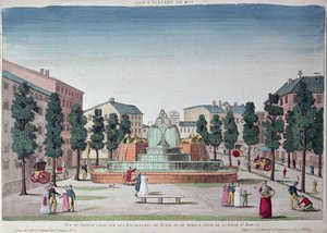 Fontána Chateau dEau na Boulevard du Temple, Paříž (barevná rytina) od French School