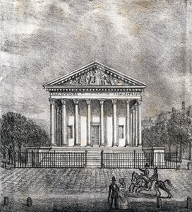 Kostel Madeleine - "Alphabet Picturesque des Monumens de Paris" kolem roku 1840 (rytina) od French School
