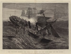 Srážka mezi „Ville du Havre“ a „Loch Earn“ u Azorských ostrovů (rytina) od French School