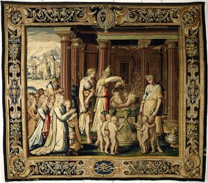 The Coronation Sacrifice, c.1610 (vlna a hedvábí) od French School