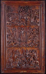 Krédo, panel I: Stvoření světa, Proměna, Zvěstování a Narození Páně, 1587 (dřevo) (viz také 414037-9)