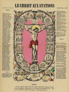 Ukřižování Ježíše a křížová cesta (barevná litografie) od French School