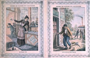 Nebezpečí alkoholismu, obálka školního sešitu. cca 1900 (barevné lito) od French School
