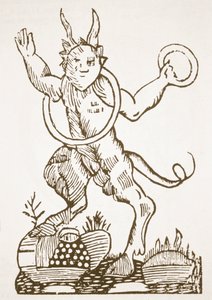 Ďábel ukazuje na skryté poklady, kopie ilustrace z Le Veritable Dragon Rouge, Lille 1521, použitá v Historii magie, vydané koncem 19. století od French School