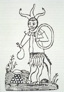 Ďábel ukazuje na skryté poklady, kopie ilustrace z Le Veritable Dragon Rouge, 2. verze, Lille 1521, použitá v Historii magie, vydané koncem 19. století