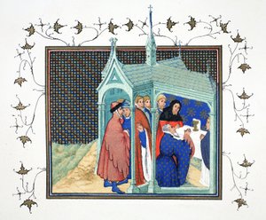 Hrabě z Northumberlandu na vysoké mši v kapli na zámku Conway skládající svou zrádnou a smrtelnou přísahu, faksimilní kopie z Le Prinse et Mort du Roy Richart od Jeana Cretona, přetištěno 19. století od French School