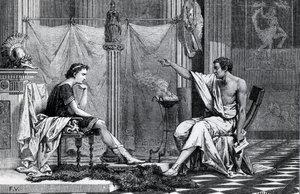 Výchova Alexandra Velikého (356-323 př. n. l.) od Aristotela (384-322 př. n. l.) z knihy L. Figuiera od French School