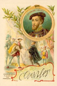 Císař Karel V. na dvoře Františka I. Francouzského (chromolitho) od French School