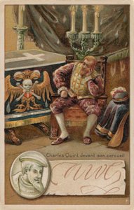 Císař Karel V. před svou rakví od French School