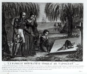 Rodina generála Henri-Gratiena Bertranda (1773-1844) u hrobky Napoleona Bonaparta (1769-1821) 1821 (litho) (černobílá fotografie)