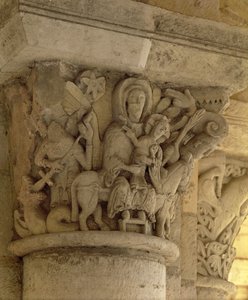 Útěk do Egypta, sloupový reliéf z kostela benediktinského opatství, 13. století