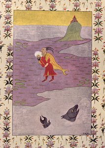 Čtvrtá cesta Sindibáda, ilustrace pro Sindibáda námořníka, z Arabských nocí, 1895 (barevná rytina) od French School