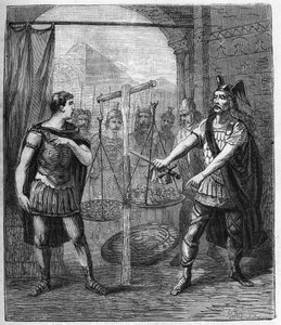 Vůdce galské armády Brennos (Brennus) poráží Římany a vyhlašuje „“Vae Victis““ (Běda poraženým), Galové po dobytí Říma požadovali výkupné – Brennus vůdce galského kmene Senonů vyslovuje osudnou Vae oběť od French School