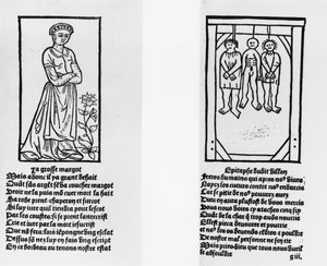 Grosse Margot a tři oběšenci, z „Oeuvres“ od Francoise Villona (1431-63) Pierre Levet, vydáno 1489 od French School