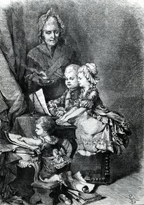 Dítě Mozart hrající na klavír od French School