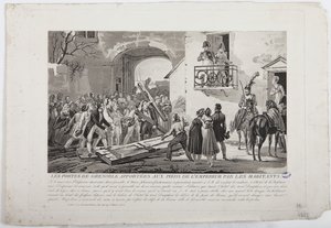 Obyvatelé ukládající brány Grenoblu u nohou císaře, 6. března 1815, vydal Martinet, 1815 od French School