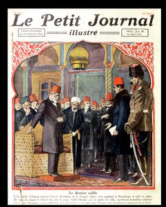 Poslední chalífa, Abdul Majid II (1868-1944) sesazený z trůnu Ankarským shromážděním, z Le Petit Journal, 1924