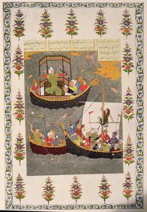 The Last trip of Sindibad, ilustrace pro Sindibad the Sailor, z The Arabian Nights, 1895 (barevná rytina) od French School