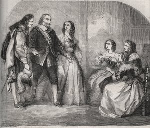 Markýz z Montespanu, Louis Henri (Louis-Henri) de Pardaillan de Gondrin (1640-1691) (vlevo) přišel navrhnout sňatek Francoise Athenais (Francoise-Athenais) z Rochechouarta Mortemarta (tehdy markýze de Montespan nebo Madame od Montespana od French School