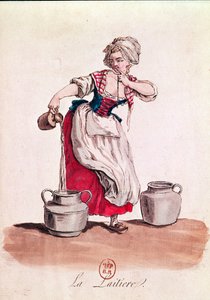 The Milkmaid, 1785 (barevná rytina) od French School