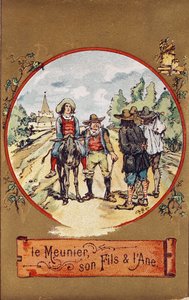 Miller, jeho syn a osel, kolem roku 1880 (barevná rytina) od French School
