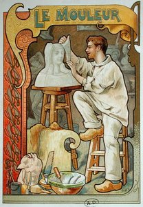 Formovač, ilustrace z knihy o řemeslech, kolem roku 1899 (barevné lito) od French School