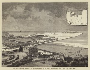 Nový hlubinný přístav v Boulogne-sur-Mer, jak bude, pohled z ptačí perspektivy z východního útesu (rytina) od French School
