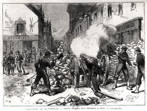 Pařížská komuna: Barikáda v Issy, 2. května 1871 (rytina) (černobílá fotografie) od French School