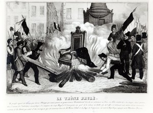 Lidé pálili trůn na Place de la Bastille, 1848 od French School