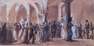 Peristyle v divadle Francais, kolem roku 1822 (barevné lito) od French School