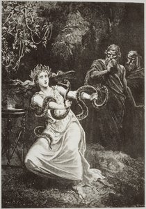 Pýthie, z LHistoire de la Magie od Paula Christiana, ilustrovaná v Historii magie, vydané koncem 19. od French School