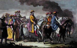 Tibetský regent a jeho následovníci (akvarel na papíře) od French School