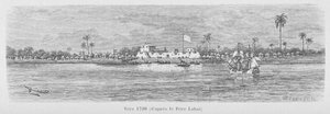 Řeka Saint-Louis v roce 1720, Senegal, ilustrace z „Le Senegal...“ od Louise Leona Faidherbeho od French School