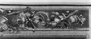 Tapiserie The Seasons, hranice, hudební nástroje, kolem 1670, továrna na gobelíny (detail) od French School