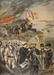 Španělská americká válka: vylodění na Guantánamu, ilustrace z Le Petit Journal: Supplement illustre, 1898 od French School