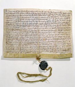 Stanovy pařížské univerzity, vytvořené a udělené kardinálem Robertem de Courson, papežským legátem, v srpnu 1215 (pergamen a vosk) od French School