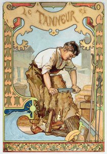 The Tanner, ilustrace z knihy o řemeslech, kolem roku 1899 (barevné lito) od French School