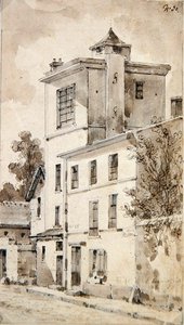Věž, kde Louis-Jacques Daguerre učinil své objevy (akvarel na papíře) od French School