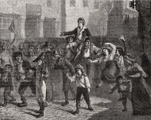 Triumph of Marat, 24. dubna 1793, z „Histoire de la Revolution Francaise“ od Louise Blanca (1811-82) od French School